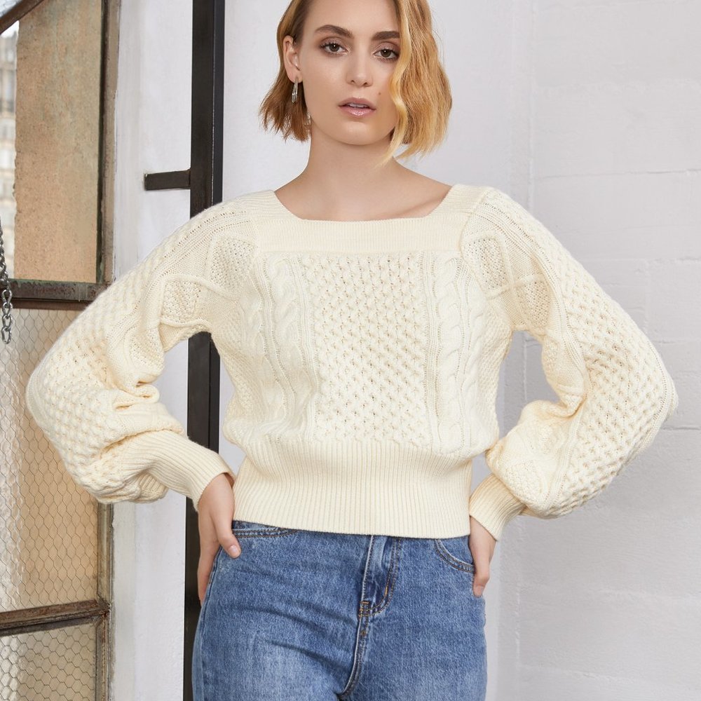 Square Neck Cable Knit Sweater